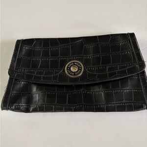 NINE WEST Black Faux Leather Embossed Shoulder Handbag Clutch Crocodile
